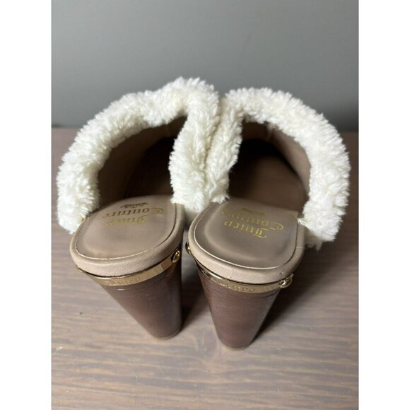 Juicy Couture Anora Faux Fur Shearling Studded Heel Mule Clogs SZ 7.5M Tan - Picture 5 of 9